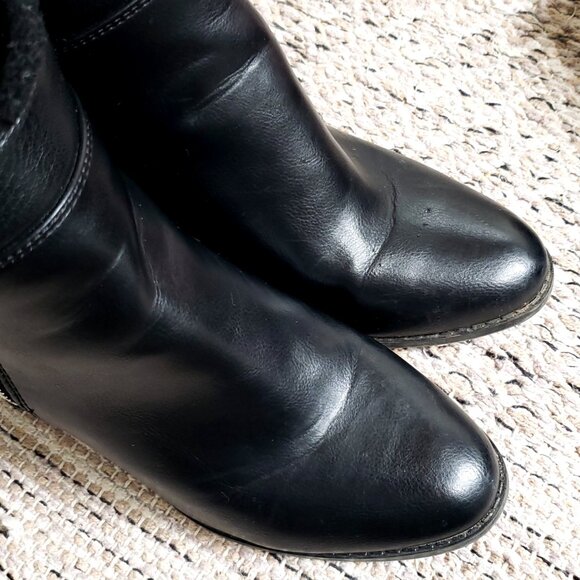 PARKER & SKY 8.5 womens Block Heel Faux leather Fur trim Black Zip Ankle Boots - Picture 8 of 12